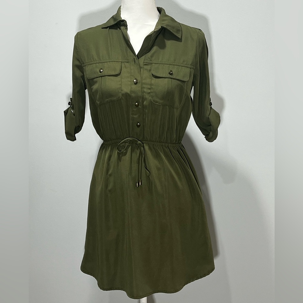 BeBop Army Green Long Sleeve Shirt Dress
